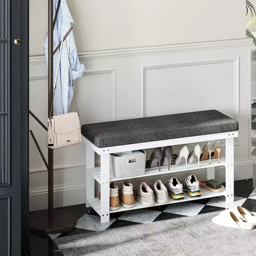 Scarpiera a 2 ripiani in bambù con panca, organizer per scarpe stabile per ingresso e soggiorno, seduta che regge fino a 300 lb, 11.4 x 35.4 x 19.3 Inches