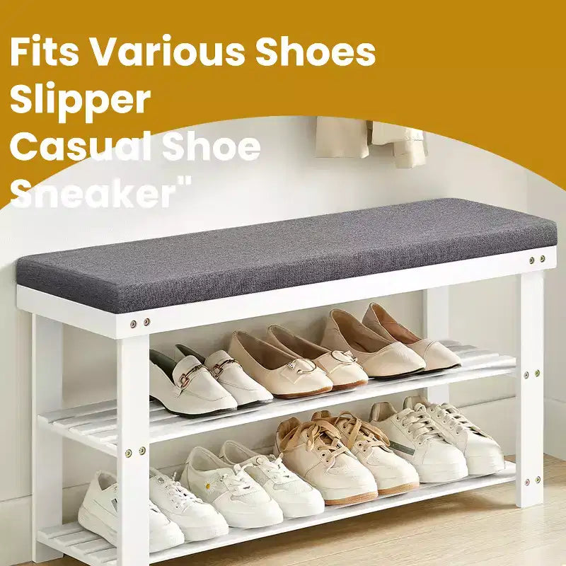Scarpiera a 2 ripiani in bambù con panca, organizer per scarpe stabile per ingresso e soggiorno, seduta che regge fino a 300 lb, 11.4 x 35.4 x 19.3 Inches