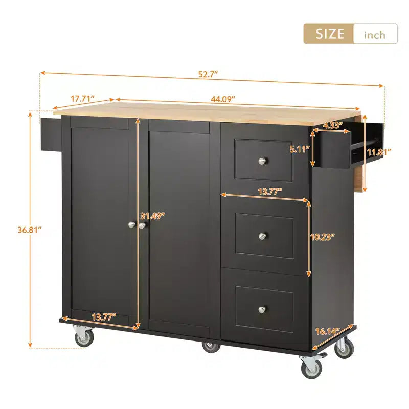 Isola da cucina moderna su carrello, carrello da cucina con ripiani e cassetti