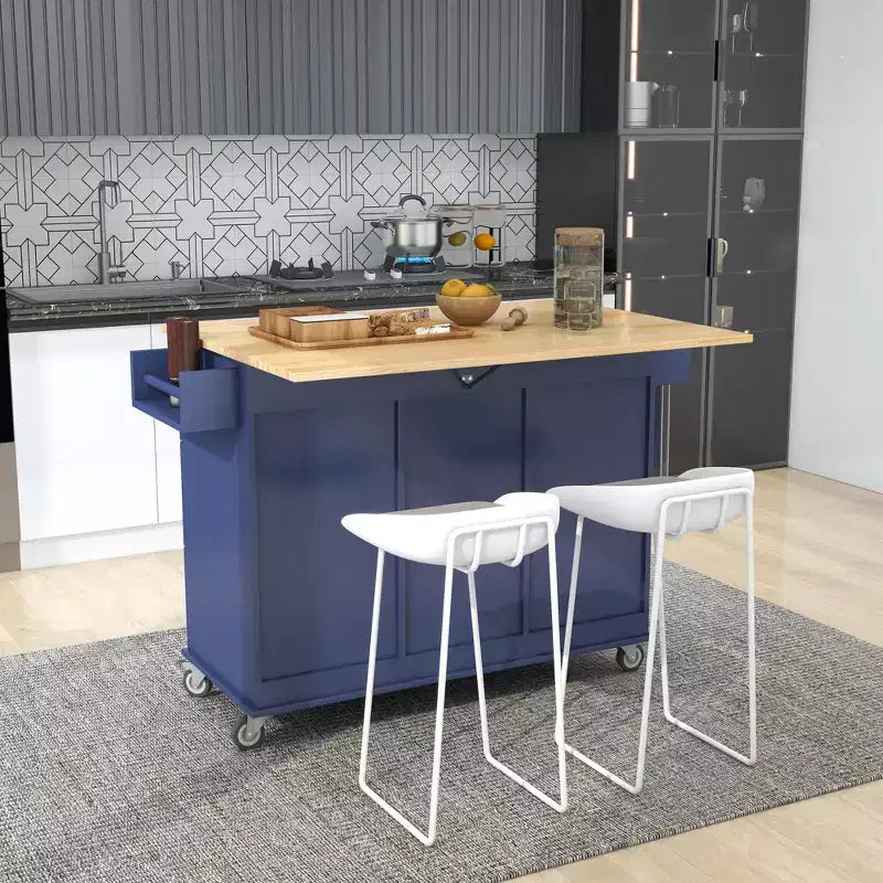 Isola da cucina moderna su carrello, carrello da cucina con ripiani e cassetti