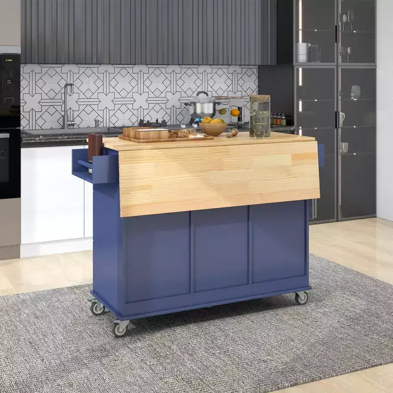 Isola da cucina moderna su carrello, carrello da cucina con ripiani e cassetti