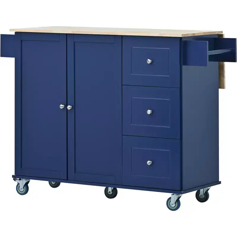 Isola da cucina moderna su carrello, carrello da cucina con ripiani e cassetti