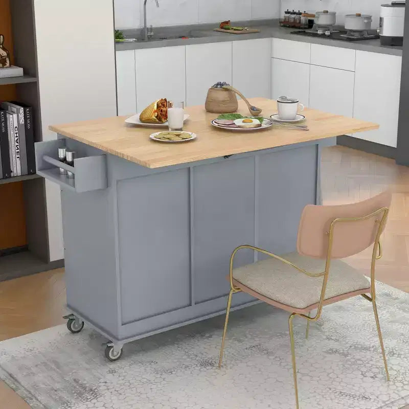 Isola da cucina moderna su carrello, carrello da cucina con ripiani e cassetti
