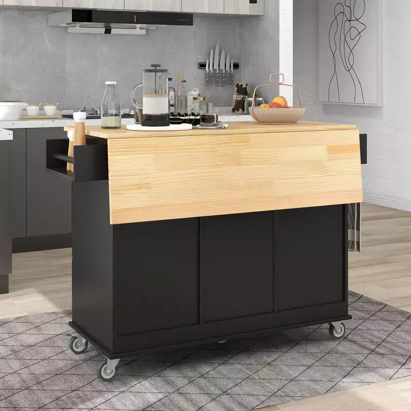 Isola da cucina moderna su carrello, carrello da cucina con ripiani e cassetti