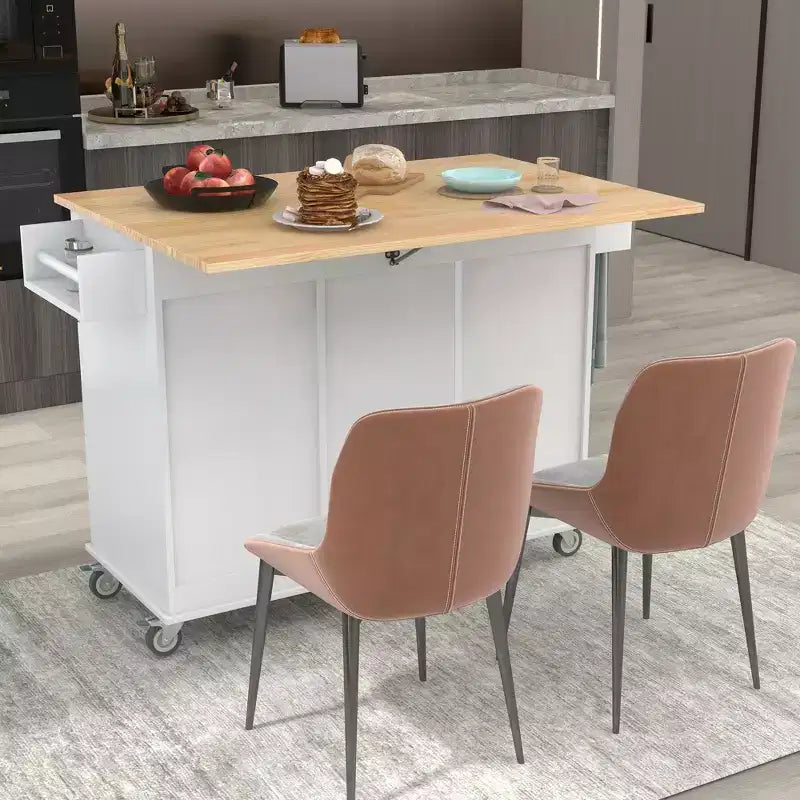 Isola da cucina moderna su carrello, carrello da cucina con ripiani e cassetti