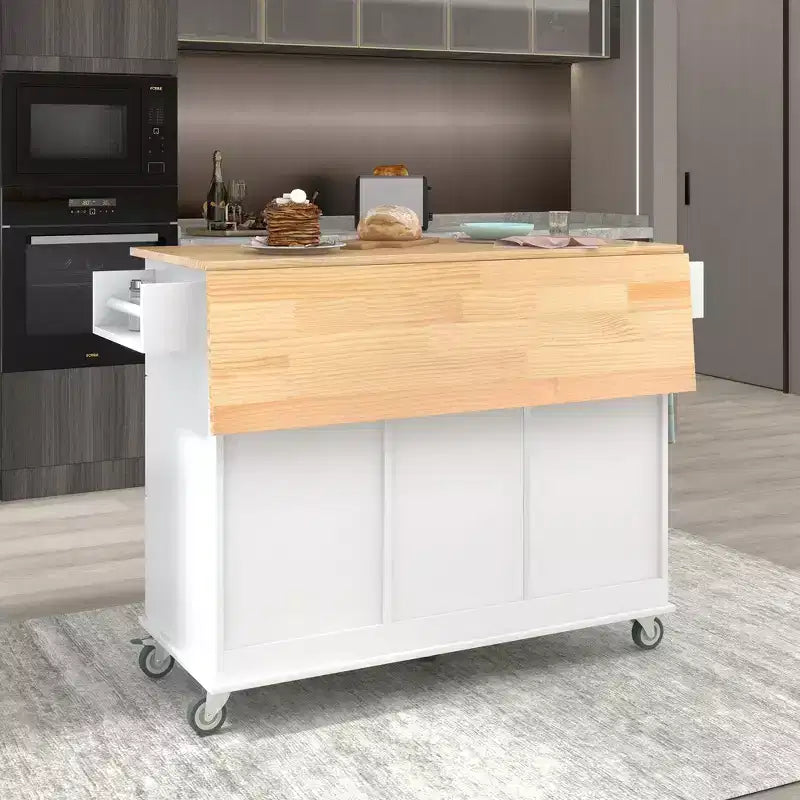 Isola da cucina moderna su carrello, carrello da cucina con ripiani e cassetti