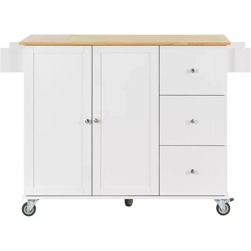 Isola da cucina moderna su carrello, carrello da cucina con ripiani e cassetti