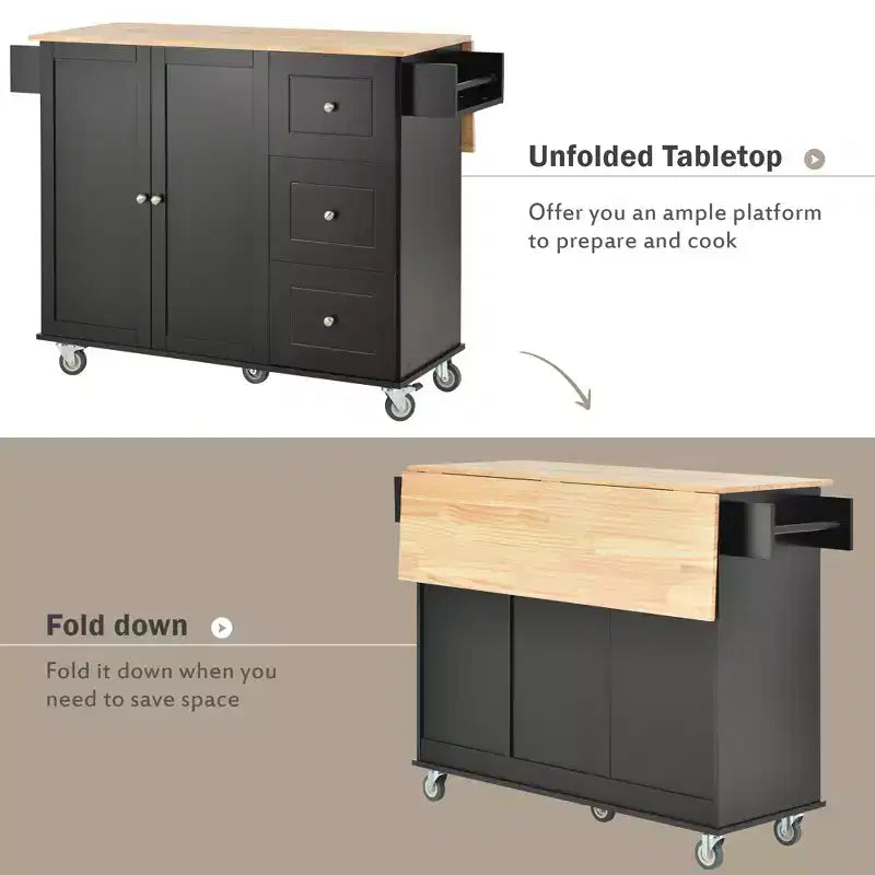 Isola da cucina moderna su carrello, carrello da cucina con ripiani e cassetti