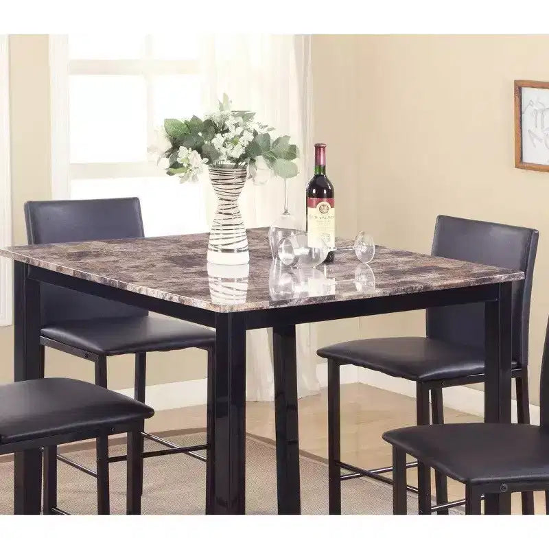 Tavolo da pranzo in metallo ad altezza bancone con piano in finto marmo laminato, nero
