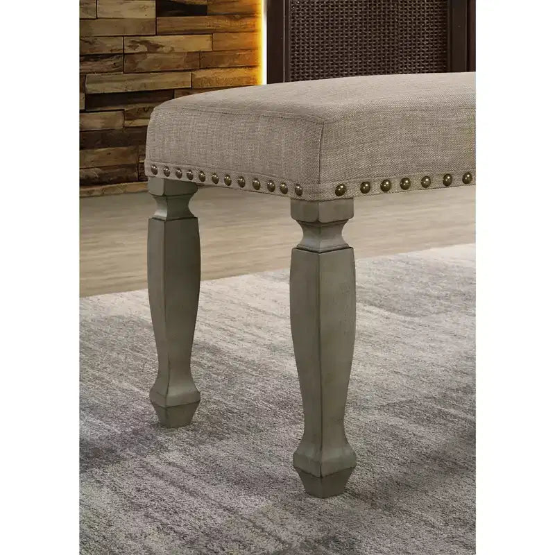 Panca imbottita Finish con borchie decorative, grigio antico