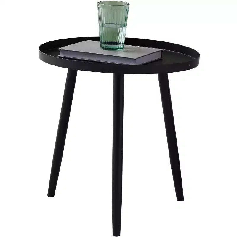 Round Metal Side Accent End Table, Nightstand Accent Table, Black