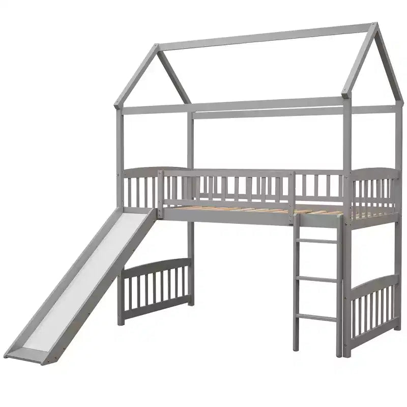 Nowoczesne łóżko na antresoli w rozmiarze Twin o wymiarach 79.5L x 41.8W, zjeżdżalnia