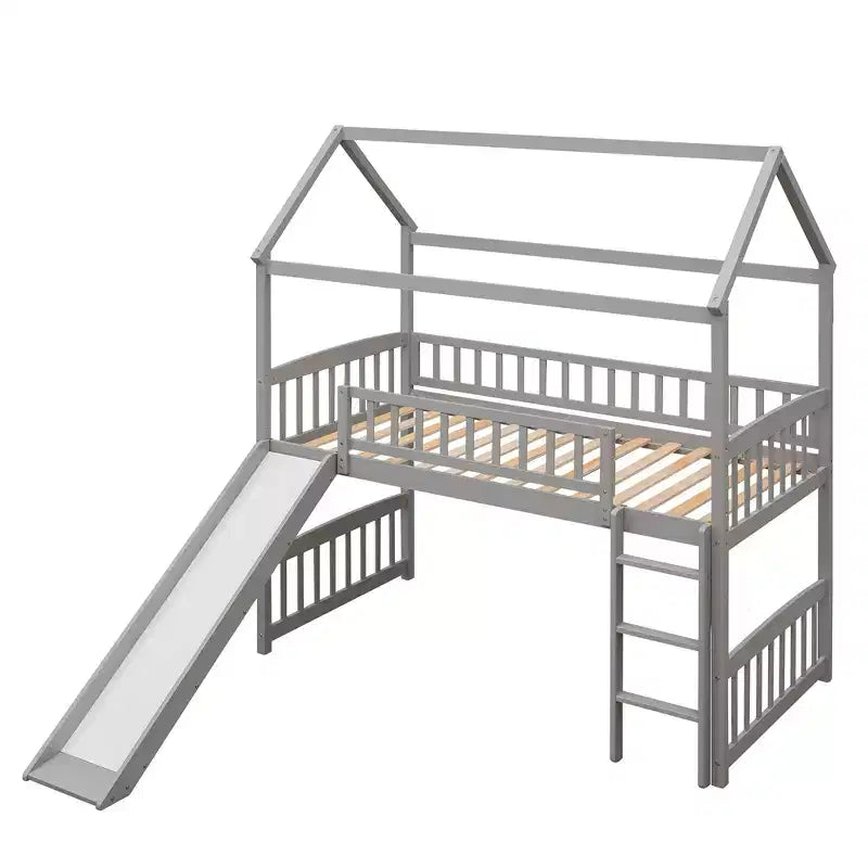 Nowoczesne łóżko na antresoli w rozmiarze Twin o wymiarach 79.5L x 41.8W, zjeżdżalnia