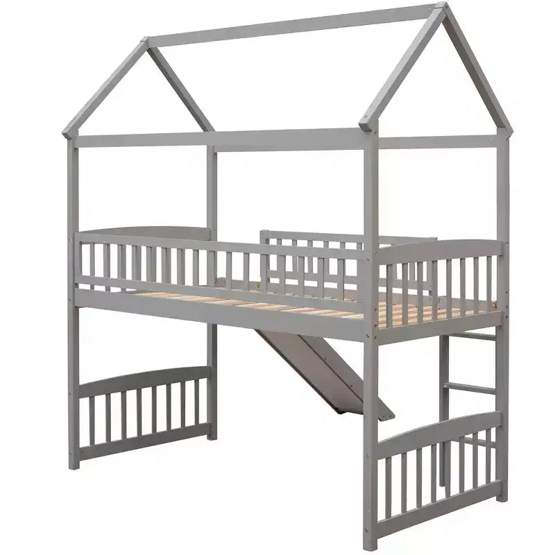 Nowoczesne łóżko na antresoli w rozmiarze Twin o wymiarach 79.5L x 41.8W, zjeżdżalnia