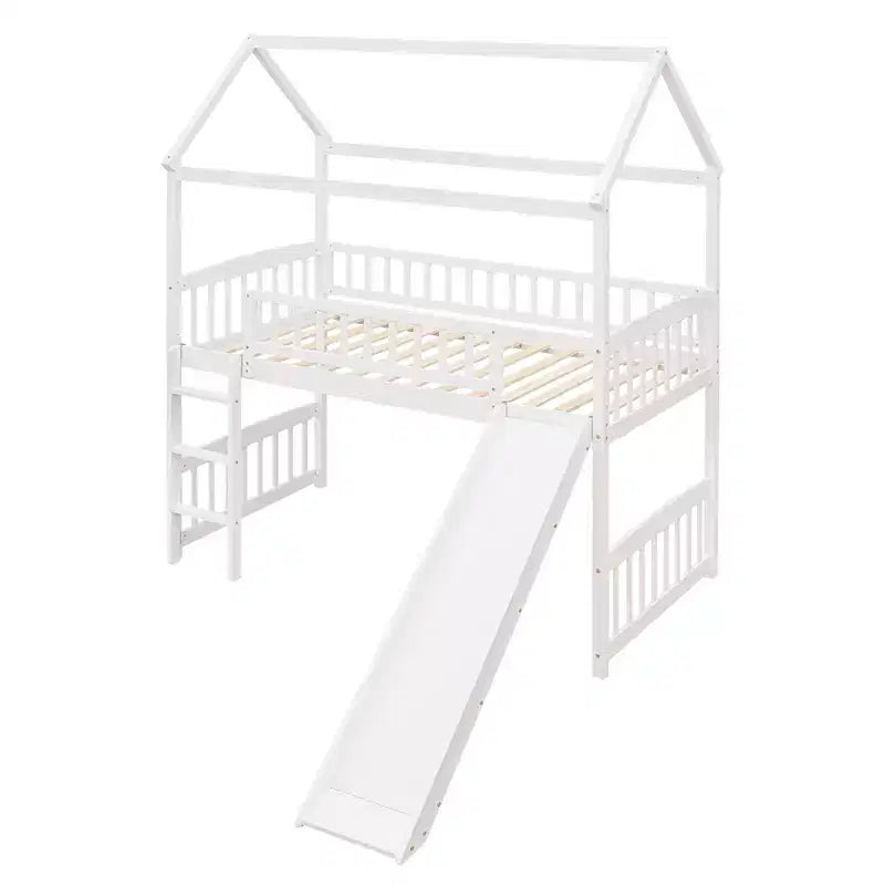 Nowoczesne łóżko na antresoli w rozmiarze Twin o wymiarach 79.5L x 41.8W, zjeżdżalnia