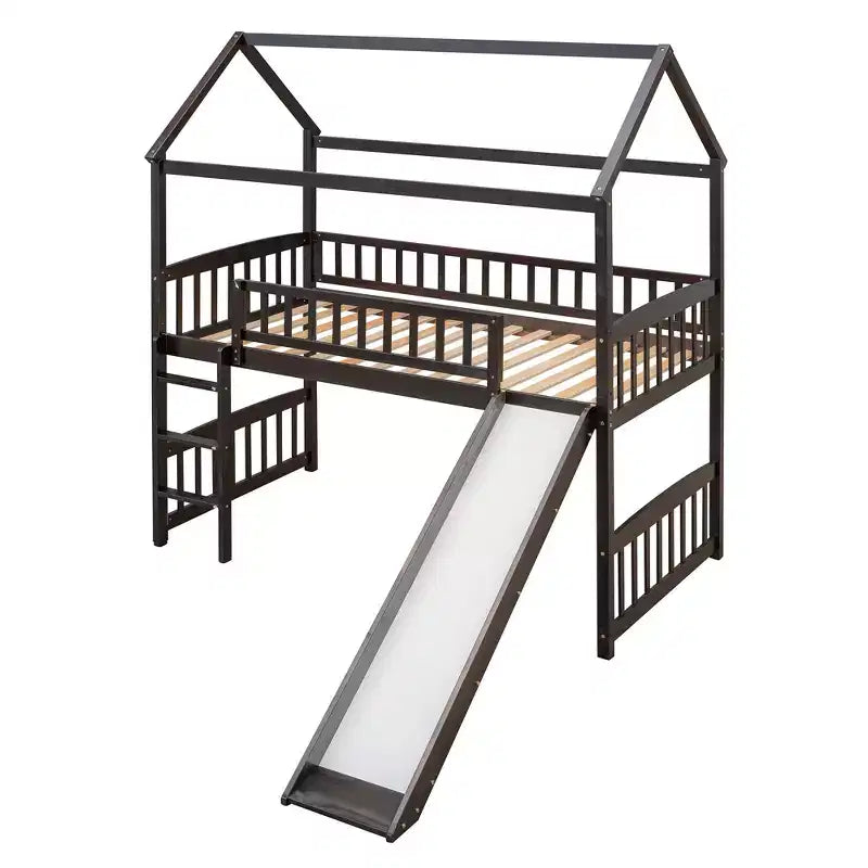 Nowoczesne łóżko na antresoli w rozmiarze Twin o wymiarach 79.5L x 41.8W, zjeżdżalnia