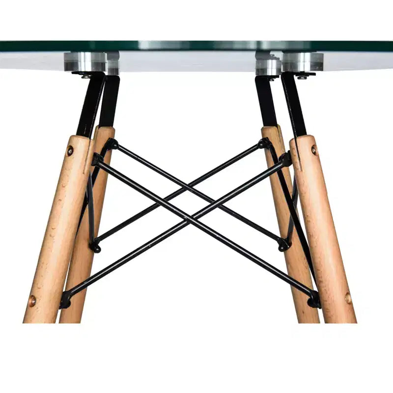 Tavolo rotondo da bistrot da 31 pollici - tavolo da pranzo moderno di metà secolo con piano in vetro temperato o MDF e base Eiffel in legno naturale