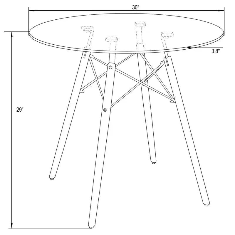 Tavolo rotondo da bistrot da 31 pollici - tavolo da pranzo moderno di metà secolo con piano in vetro temperato o MDF e base Eiffel in legno naturale