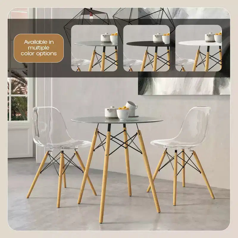 Tavolo rotondo da bistrot da 31 pollici - tavolo da pranzo moderno di metà secolo con piano in vetro temperato o MDF e base Eiffel in legno naturale