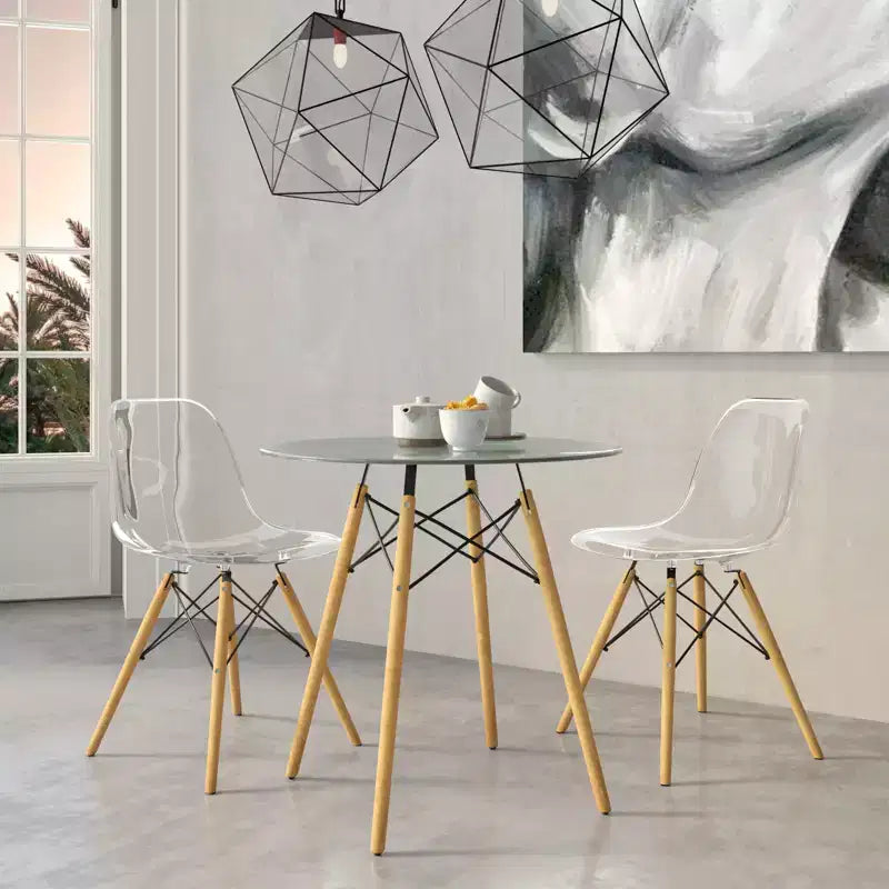 Tavolo rotondo da bistrot da 31 pollici - tavolo da pranzo moderno di metà secolo con piano in vetro temperato o MDF e base Eiffel in legno naturale