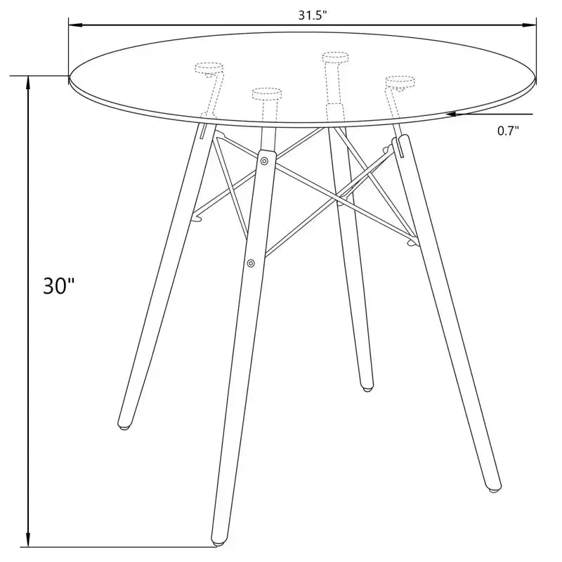 Tavolo rotondo da bistrot da 31 pollici - tavolo da pranzo moderno di metà secolo con piano in vetro temperato o MDF e base Eiffel in legno naturale