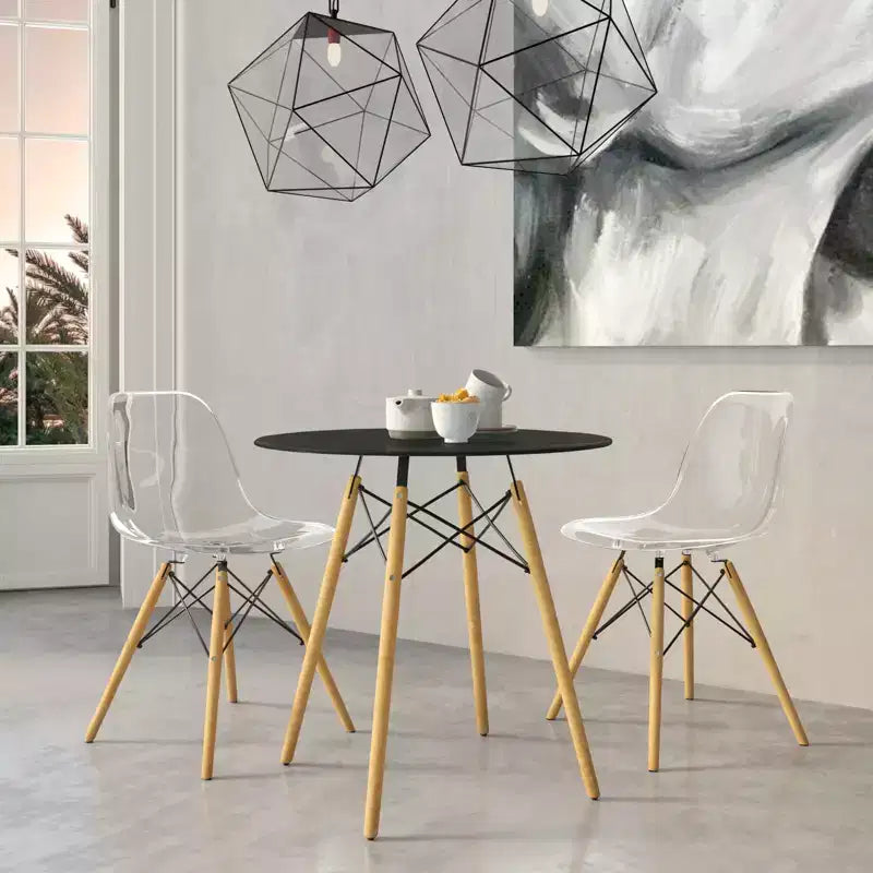 Tavolo rotondo da bistrot da 31 pollici - tavolo da pranzo moderno di metà secolo con piano in vetro temperato o MDF e base Eiffel in legno naturale