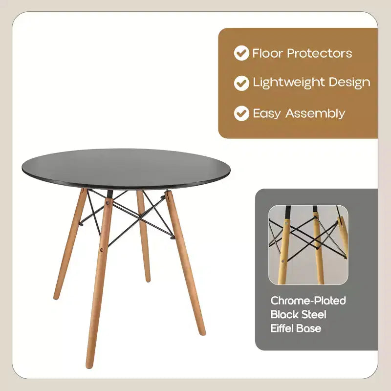 Tavolo rotondo da bistrot da 31 pollici - tavolo da pranzo moderno di metà secolo con piano in vetro temperato o MDF e base Eiffel in legno naturale
