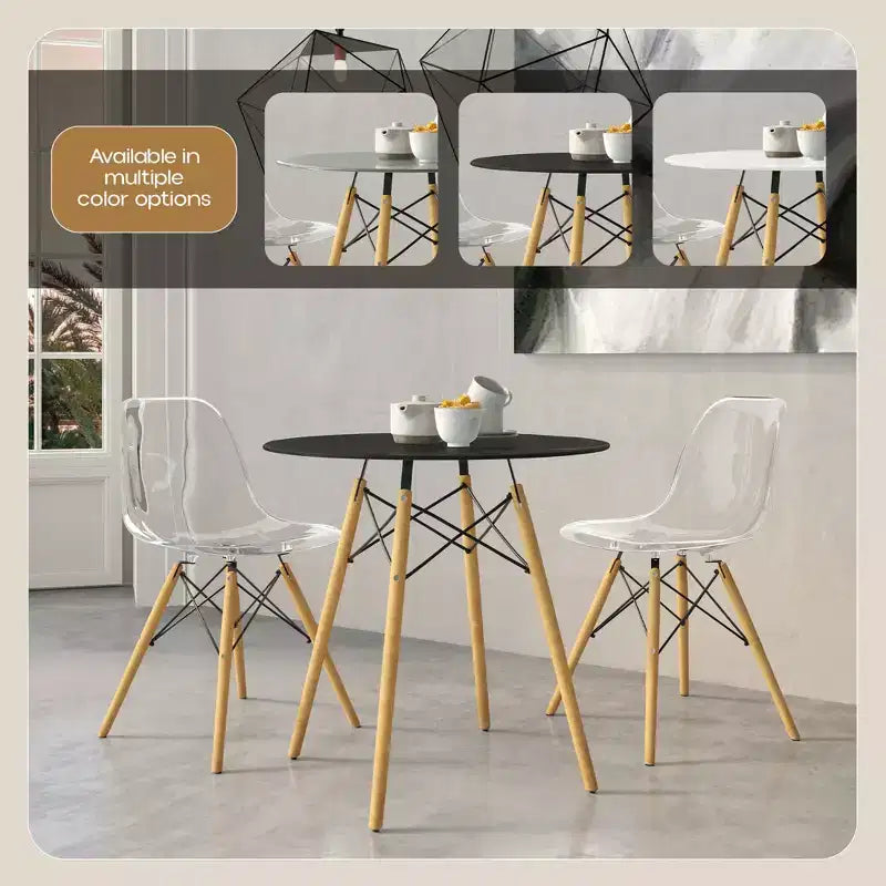 Tavolo rotondo da bistrot da 31 pollici - tavolo da pranzo moderno di metà secolo con piano in vetro temperato o MDF e base Eiffel in legno naturale