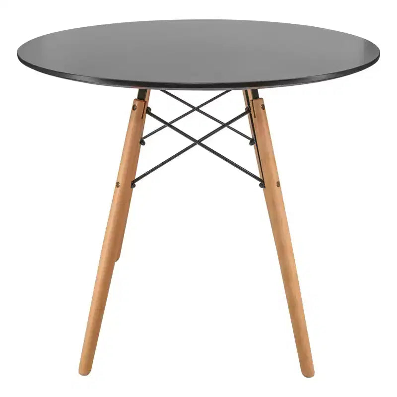Tavolo rotondo da bistrot da 31 pollici - tavolo da pranzo moderno di metà secolo con piano in vetro temperato o MDF e base Eiffel in legno naturale