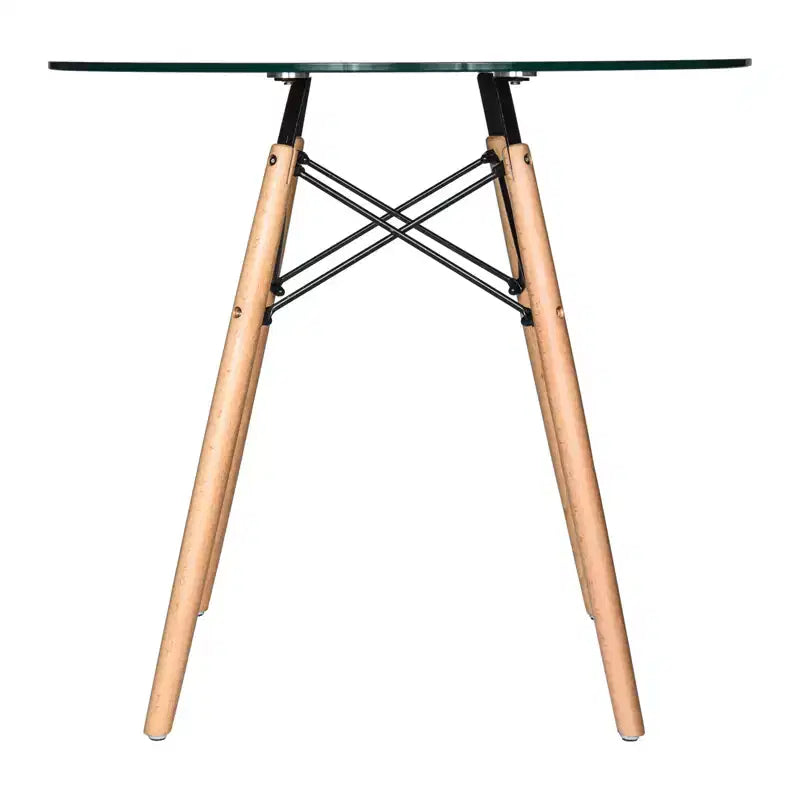 Tavolo rotondo da bistrot da 31 pollici - tavolo da pranzo moderno di metà secolo con piano in vetro temperato o MDF e base Eiffel in legno naturale