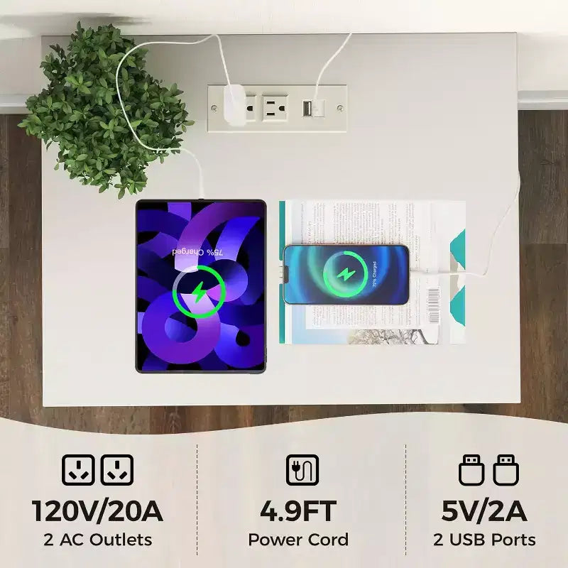 Comodino scanalato con stazione di ricarica, tavolino laterale con 2 cassetti a scorrimento silenzioso e ripiano contenitore, ideale per soggiorno e camera da letto