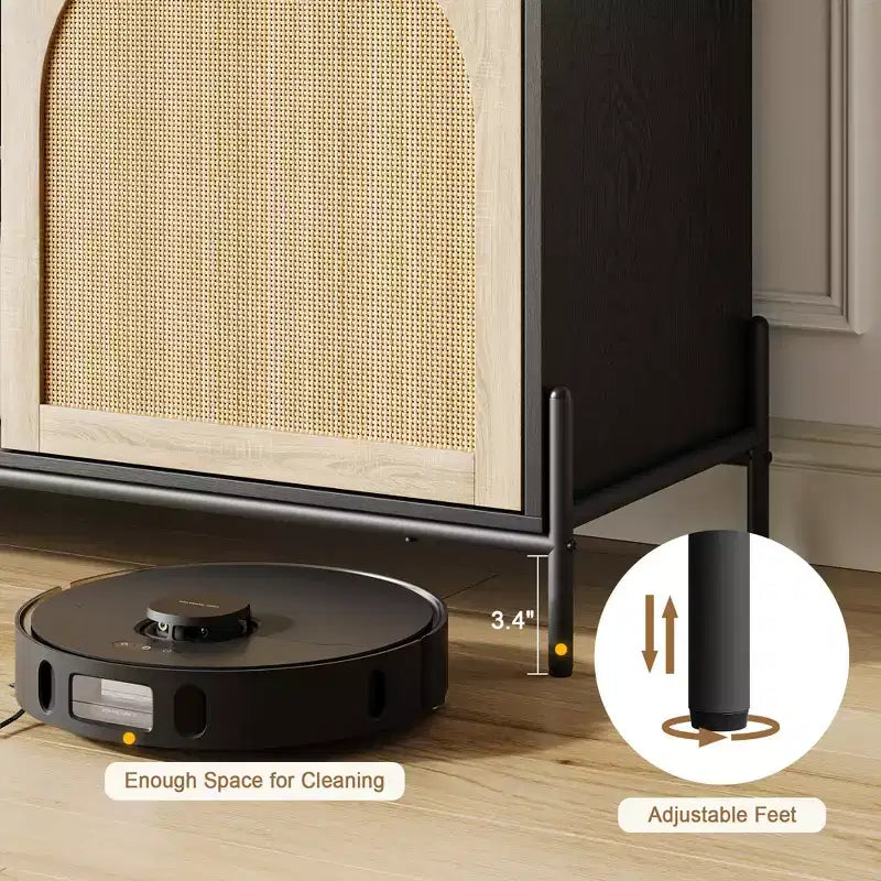 Mobile TV in rattan per TV da 75 pollici, centro multimediale con contenitore, mobile TV da 65 pollici per soggiorno e camera da letto