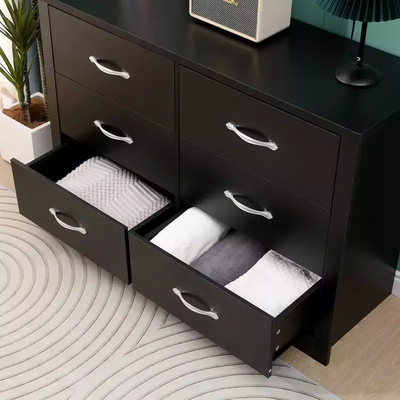 Pozioma drewniana komoda z 6 szufladami, w naturalnym wykończeniu, meble sypialniane z MDF
