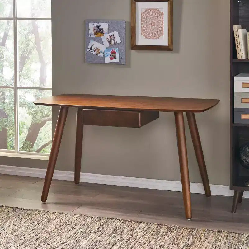 Versatile scrivania in legno per ufficio domestico e computer con 1 cassetto, color noce