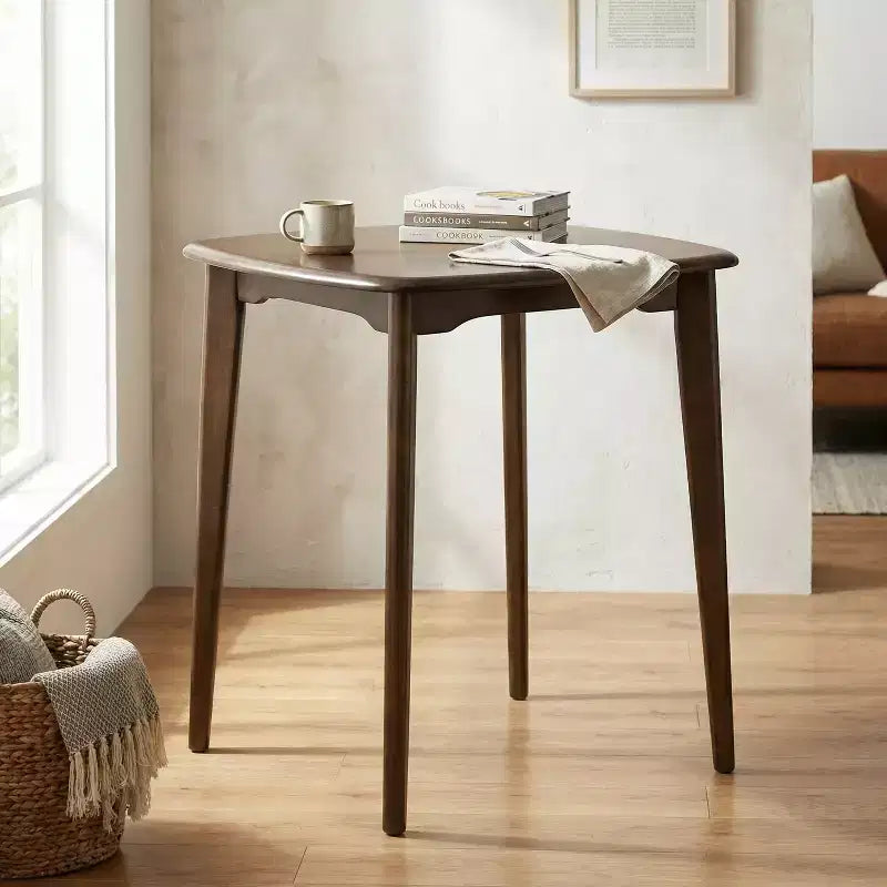 Tavolo alto moderno quadrato in legno di caucciù con bordo curvo