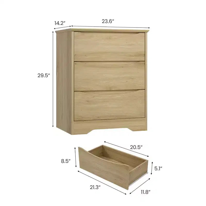 Nowoczesna komoda z 3 pojemnymi szufladami - 23.6x14.2x29.5, ukryte uchwyty, do sypialni i salonu