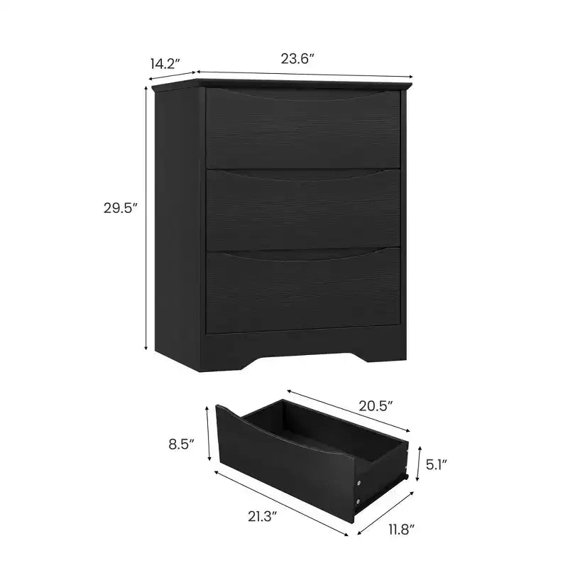 Nowoczesna komoda z 3 pojemnymi szufladami - 23.6x14.2x29.5, ukryte uchwyty, do sypialni i salonu