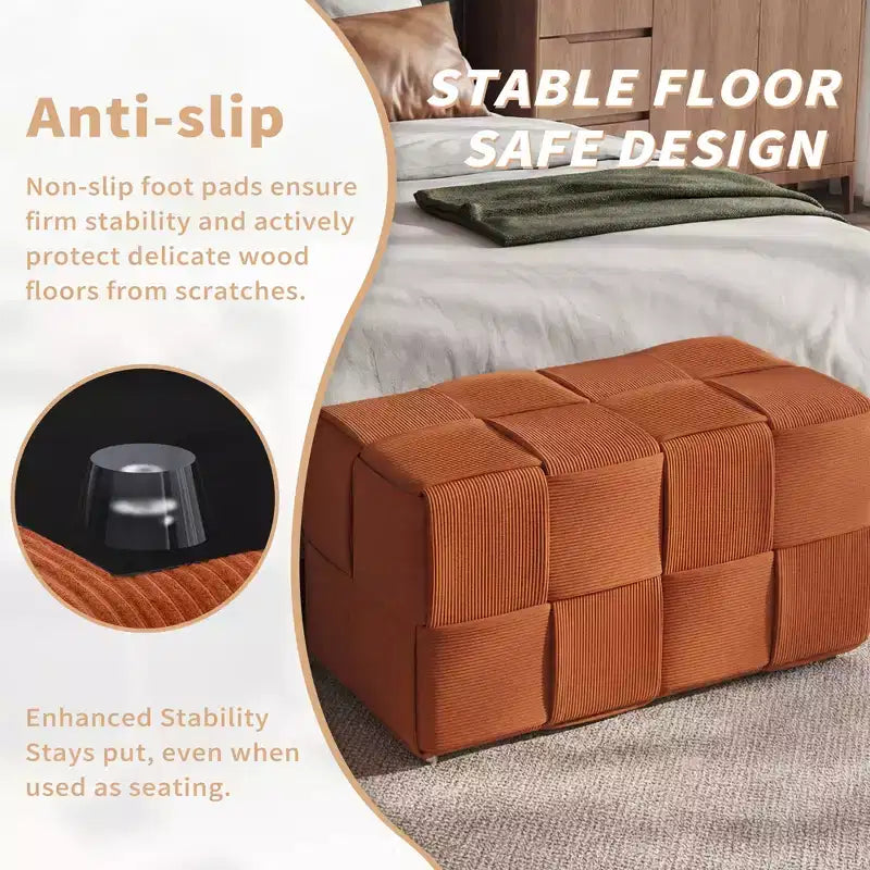 Pouf rettangolare in velluto a coste con trama intrecciata