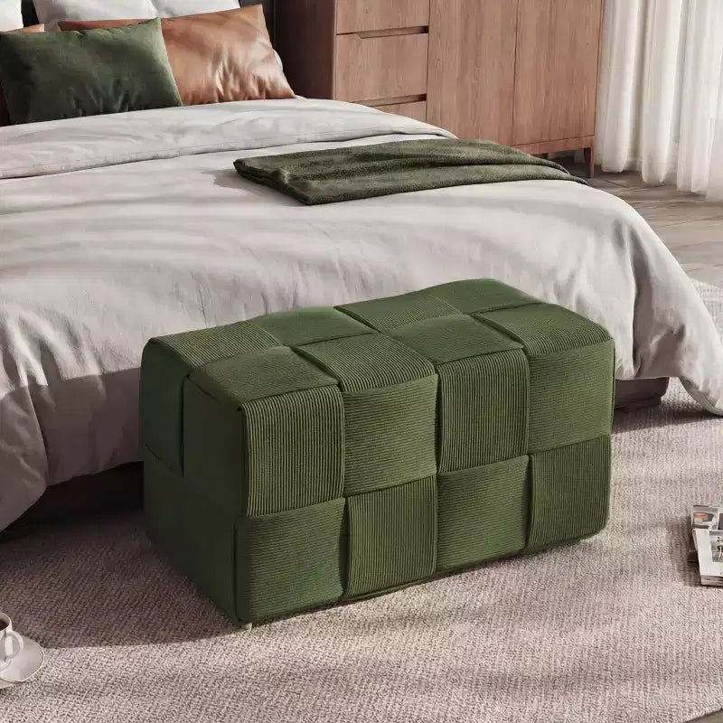 Pouf rettangolare in velluto a coste con trama intrecciata
