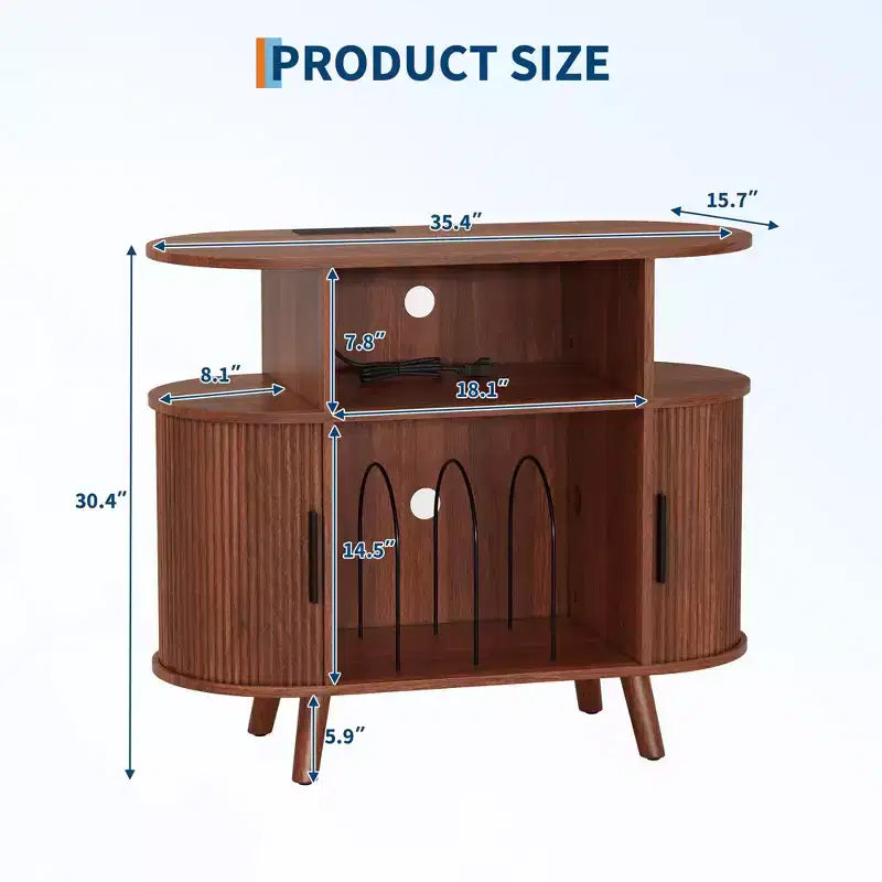 Mobile porta giradischi moderno di metà secolo, mensola in legno per giradischi, mobile aperto per vinili, per soggiorno e camera da letto