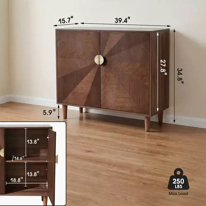 Credenza in legno in stile vintage da 39.4, mobile contenitore in noce con ante decorative sfumate, versatile per soggiorno e sala da pranzo