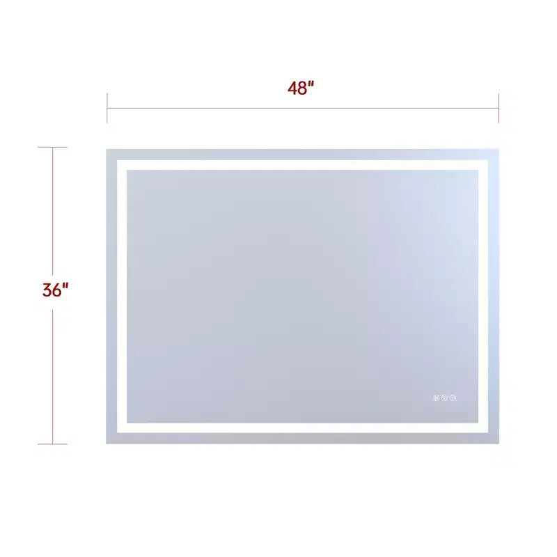 Ścienne lustro łazienkowe LED 48x36, odporne na stłuczenie, z certyfikatem ETL, przeciwmgielne, z płynną regulacją jasności