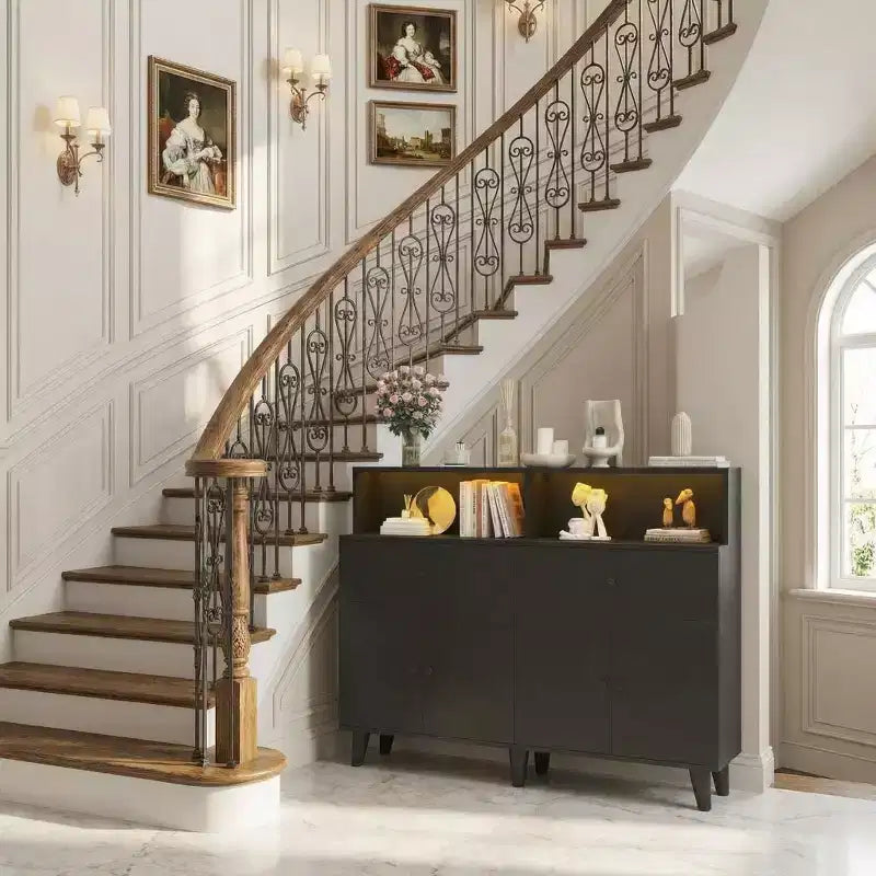 Credenza contenitore da 47 con 6 cassetti, ripiano regolabile, luci LED e stazione di ricarica per cucina e sala da pranzo