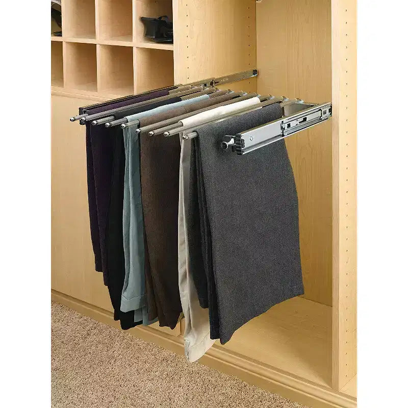 Pull Out Wire Frame for 9 Pairs of Trouser Pant Rack for Space Saving Home Closet Storage Organization, Chrome,