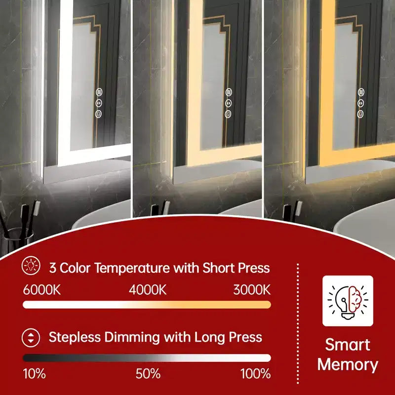 Specchio da bagno a parete 48x30 con 3 colori, specchio LED intelligente con luce e funzione antiappannamento, certificato ETL