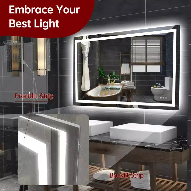 Specchio da bagno a parete 48x30 con 3 colori, specchio LED intelligente con luce e funzione antiappannamento, certificato ETL