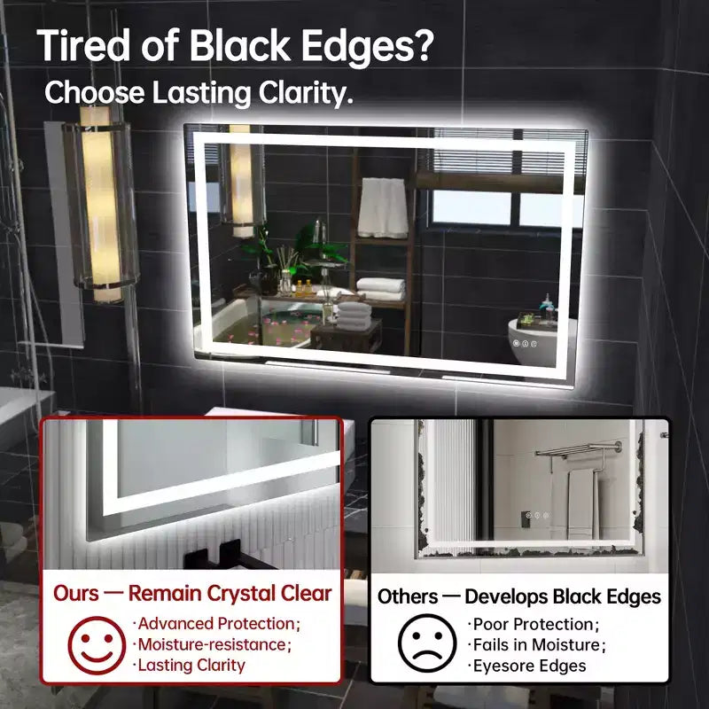 Specchio da bagno a parete 48x30 con 3 colori, specchio LED intelligente con luce e funzione antiappannamento, certificato ETL