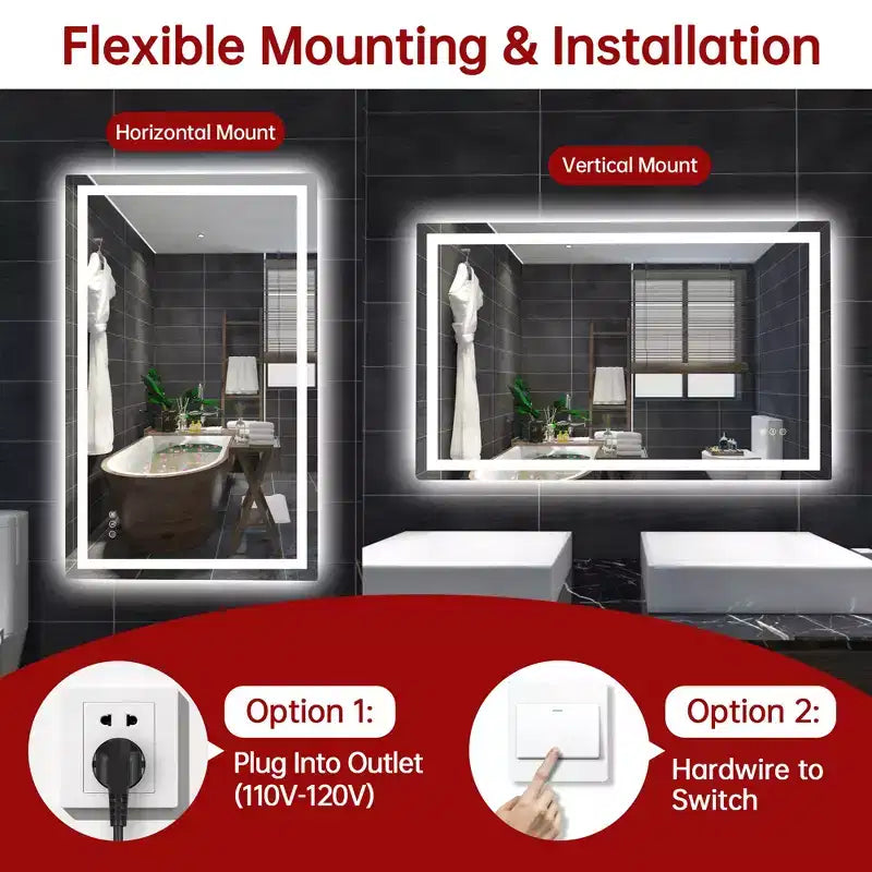 Specchio da bagno a parete 48x30 con 3 colori, specchio LED intelligente con luce e funzione antiappannamento, certificato ETL