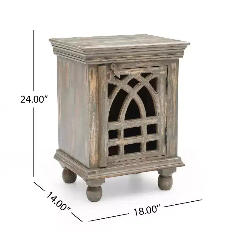 Elegante comodino funzionale in legno grigio anticato per camera da letto e soggiorno