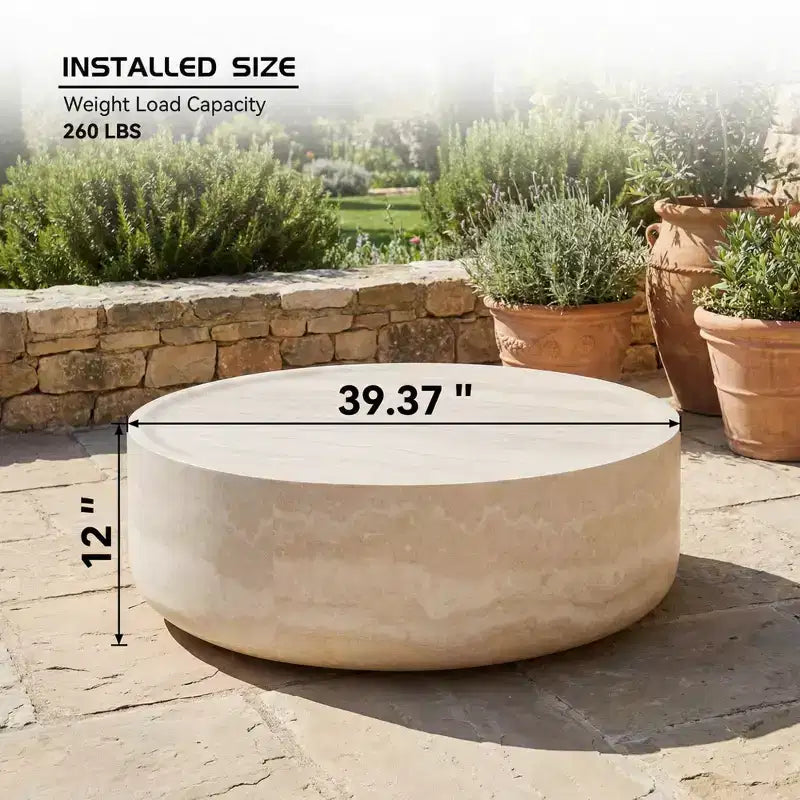 Tavolino rotondo da salotto da 39.37' con effetto travertino, moderno con motivo in finto marmo (non richiede montaggio)